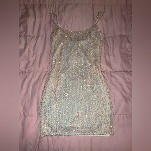 Elegant Holographic Gold Tan Sequin Dress Medium